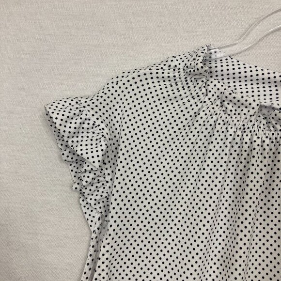 Adrianna Papell White Black Polka Dot Ruffle Stretch Preppy Blouse 2X - Picture 3 of 9